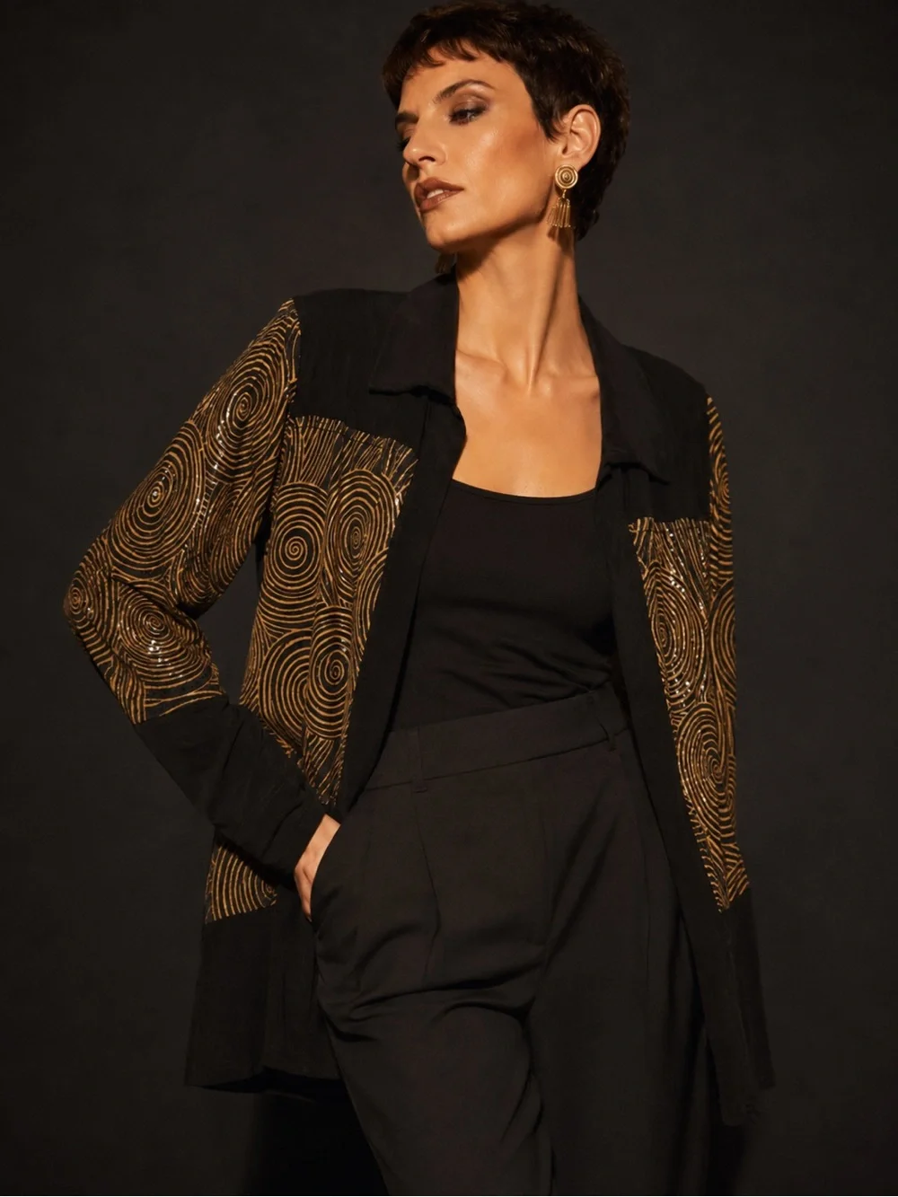 NWT Kokomo Unlimited Vintage Blouse Black Gold Swirl Sequin XL 90s Art Wear - Picture 2 of 12